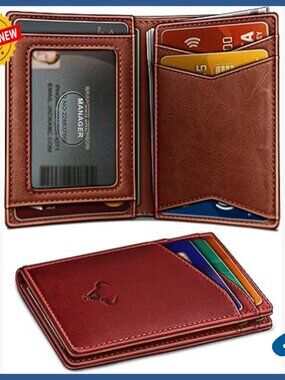 Top Grain Leather Slim Wallet Magnetic Closure RFID Blocking 11 Card Slots